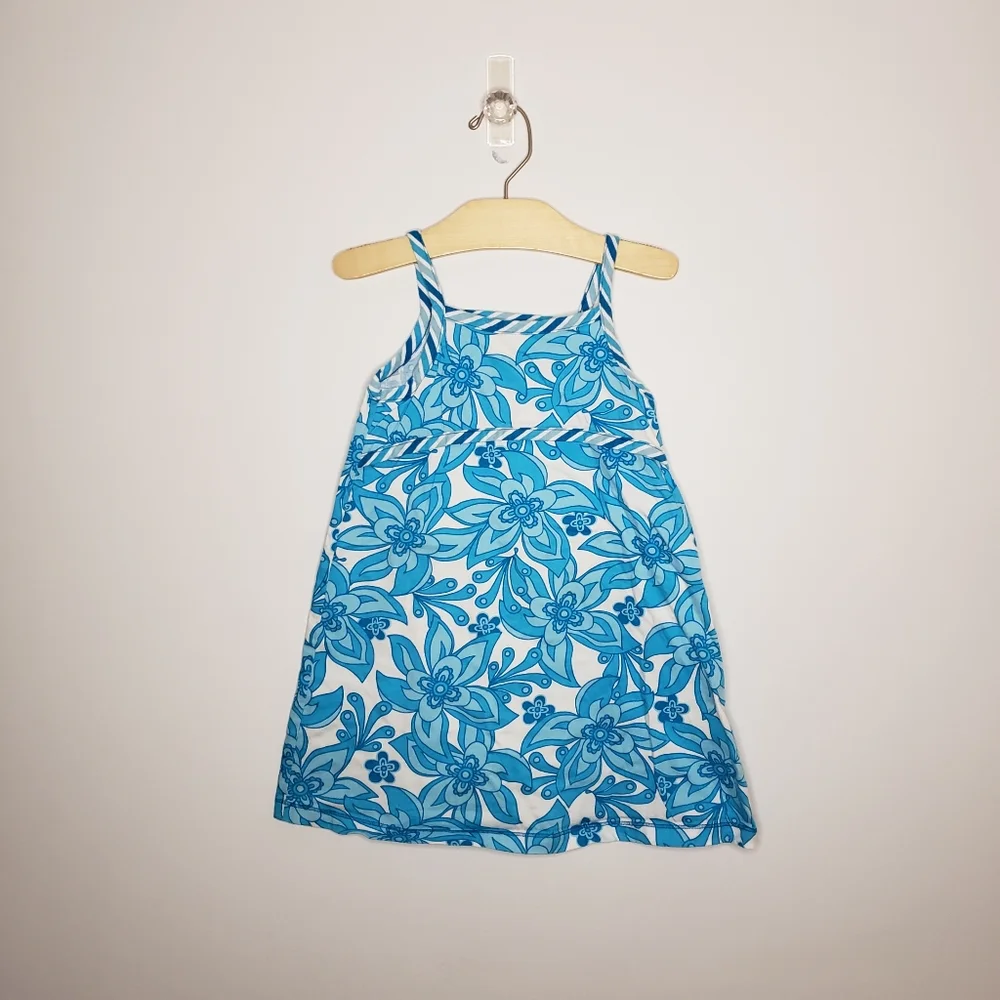 Hanna Andersson 100 / 4 Toddler Girl Blue Floral Patterned Retro Sun Dress